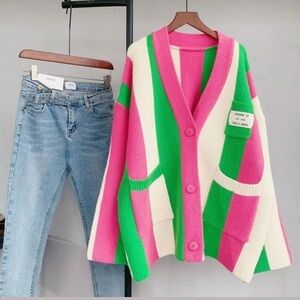 Colorful Striped Cardigan
Pink & Green vertical stripe cardigan
NEW